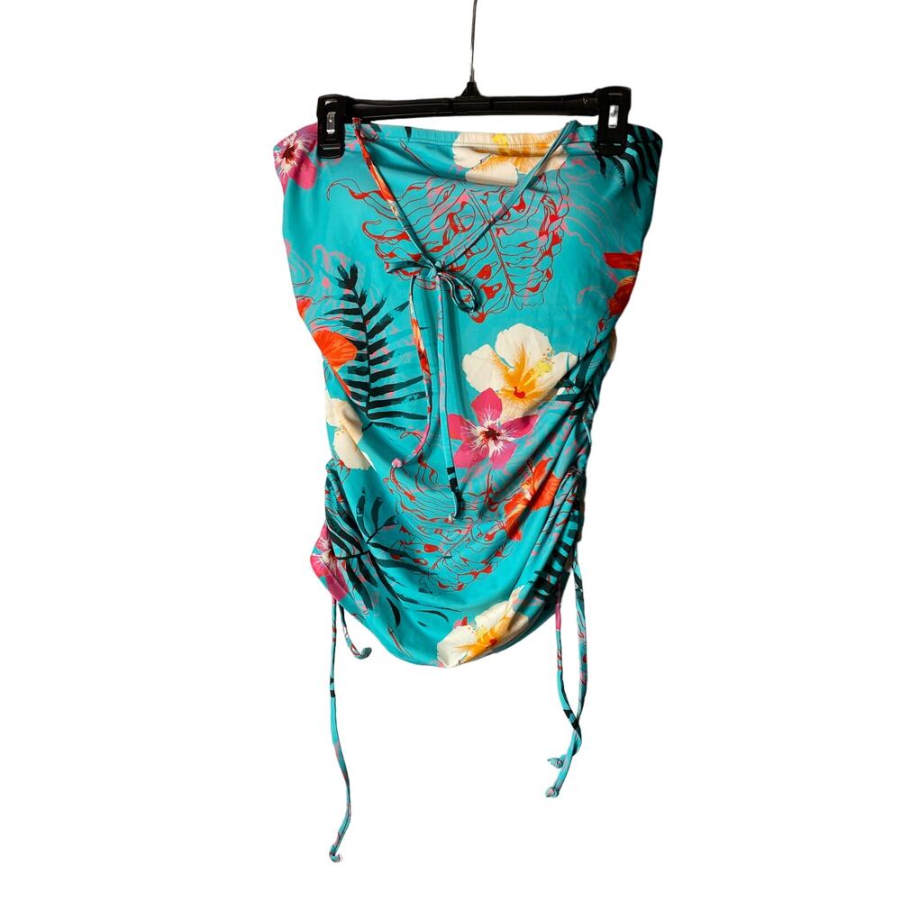 Women's Hapari Swim Bathing Suit TOP (only) 16 turq w Pink . Side rouching EUC